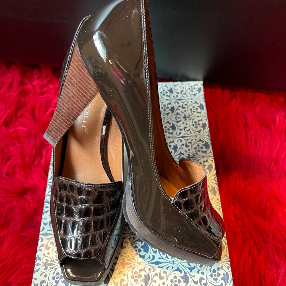 A. Marinelli Chocolate Croc-Patterned Heels View 2